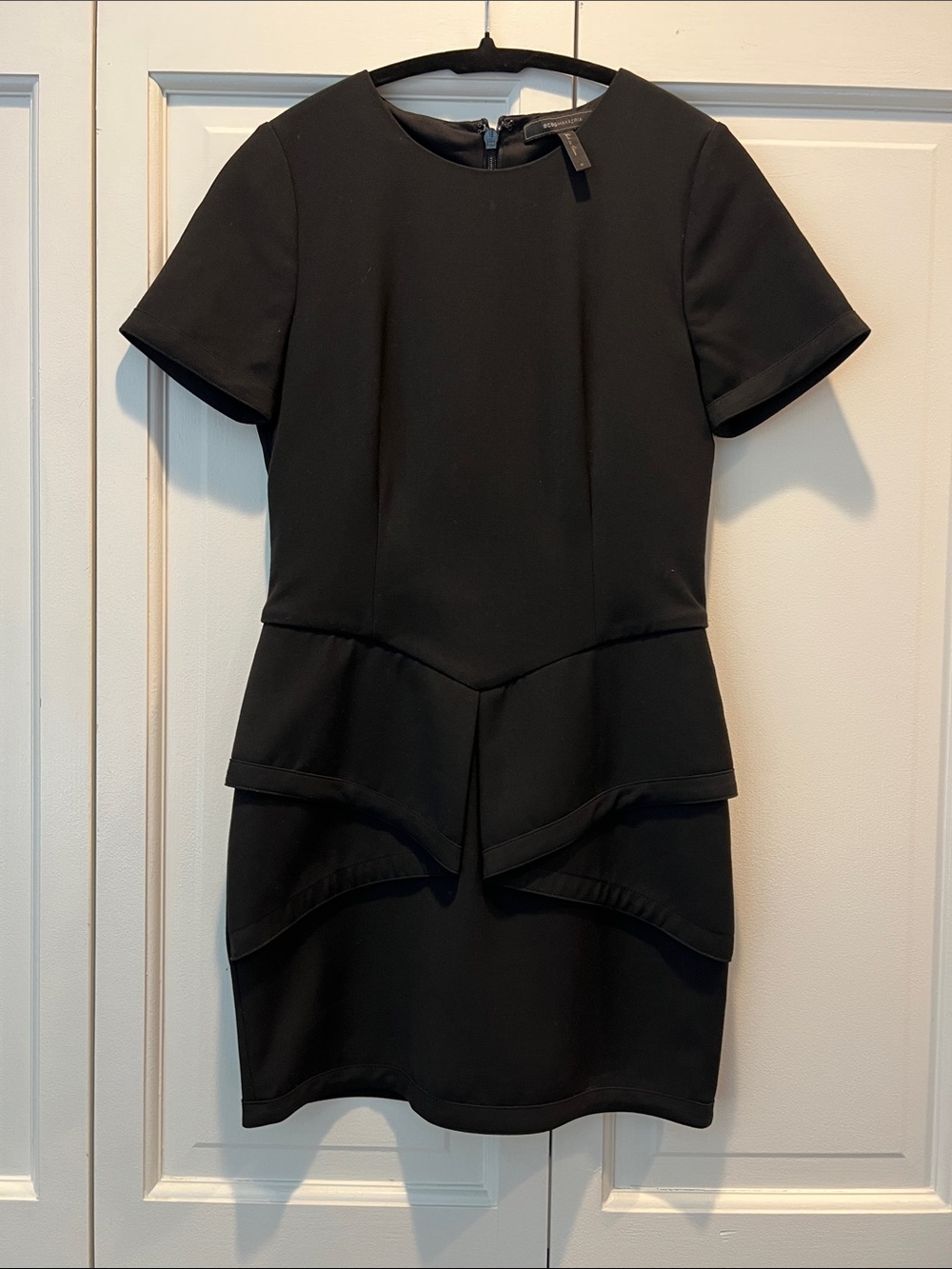 BCBGMaxAzria Black Short-Sleeve Peplum Mini Dress